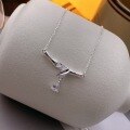 wholesale Sterling silver S990 maker bamboo joint inlaid with diamond bamboo leaf tassel necklace, fashionable and versatile niche collarbone chain gift for girlfriend-0-2