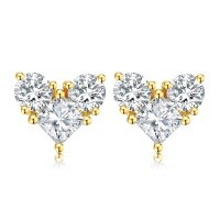 wholesale Au750 gold, high-end stylish 18k gold set with lab-grown diamond three-stone ear studs heart-shaped earrings-18k Gold Cultured Diamond Earrings (Gold)
