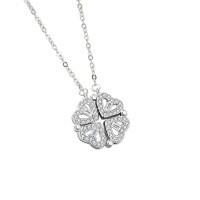 wholesale 925 Sterling Silver Four-leaf Clover Pendant Necklace For Women-New Platinum 925 Silver