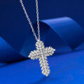 wholesale S925 Sterling Silver Full Diamond Sparkling Cross Pendant Women's Fashion Versatile Essential Heart Necklace Women's Distribution-0-1