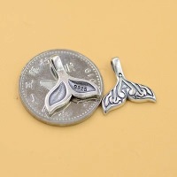 wholesale S925 silver antique fishtail pendant necklace braided cord bracelet DIY pure silver accessories jewelry New Year gift-One sterling silver fishtail