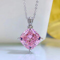 wholesale 925 Silver MoJing Jewelry New 14*14 Cushion Pink 21ct High Carbon Diamond Pendant Women's Collarbone Necklace-0-1
