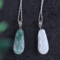 wholesale 925 Silver Wholesale Vintage Style Certified Ice Glutinous Type A Jadeite Bean Pendant Necklace Natural Jade Pendant-0-2