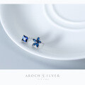 wholesale S925 Sterling Silver Floral Earrings Korean Style Sweet Blue Diamond Asymmetric Five-Petal Flower Ear Accessories E8018-0-2