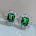 wholesale S925 Silver New European Style Simulated Emerald 9*11 Earrings with Luxurious Inlaid Elegant Studs-0-1