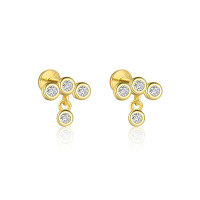 wholesale S925 Sterling Silver Irregular Zircon Star Earrings, Round Small Niche Design。-E4726-Gold/Pair 925 Silver