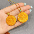 wholesale S925 silver gold-plated, natural beeswax pendant, hand-carved Green Tara Mandala Bagua, fashion guardian-0-1