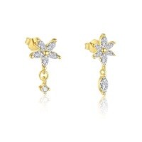 wholesale 925 Sterling Silver Petal Earrings Women, Small Niche Design Luxury Advanced Sense Flower Inlaid Zircon European And American-Single two-piece combination 925 silver