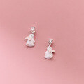 wholesale S925 Sterling Silver Small Rabbit Zodiac Resin Stud Earrings Sweet Girly Short Hoop Earrings M03317-0-3