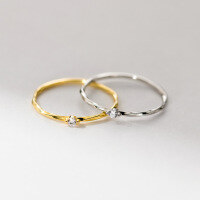 wholesale S925 Sterling Silver Fashion Minimalist Single Diamond Twisted Ring Trendy Design Women's Jewelry R02052-Gold US size 7