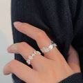 wholesale S925 Sterling Silver Irregular Letter Ring for Women, Small and Unique, Forest Style, Minimalist, Stone-Inlaid, High-End-0-3
