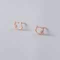 wholesale S925 Sterling Silver Minimalist Cat Stud Earrings with Single Diamond, Hollow-Out Kitten Design, Sweet and Elegant Style M00068-0-2
