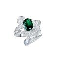 wholesale S925 silver plated with 18k gold, lab-created Zambian color emerald oval 7*9mm high-end jewelry closed ring-0-4