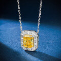 wholesale 925 Silver Mu Jing Jewelry New Necklace for Women 4ct Simulated Diamond Canary Yellow 8*10 High Carbon Diamond Pendant 40+5cm-0-1