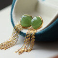 wholesale S925 Silver New Natural Hetian Jade Jasper Tassel Earrings with Square Jade Drop Fashion-0-1