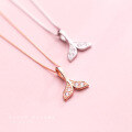 wholesale S925 silver necklace pendant, Korean-style diamond-encrusted mermaid tail pendant, cute collarbone chain D4388-0-3