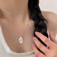 wholesale S925 Sterling Silver Oval Pendant Brushed Necklace Women Small Luxury Ins Style New Korean Version Choker-Sterling silver