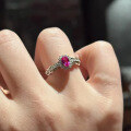 wholesale S925 Sterling Silver 4*6 Pink Crystal Ring Women's Daily Minimalist Versatile Ins Style。-0-3