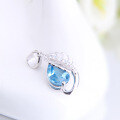 wholesale S925 Sterling Silver with Minor Design Natural Blue Gemstone Pendant Topaz Leaf-Shaped Necklace-0-3