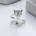 wholesale S925 sterling silver vintage distressed creative fox 3D design matte finish adjustable ring-0-2