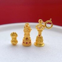 wholesale Gold-plated 925 ancient silver fittings with engraved intricate twin lotus beads, Vajra bell pendant, and Kylin blessing seal pendant for DIY-A twin lotus