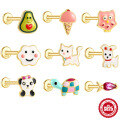 wholesale S925 Sterling Silver Cute Cartoon Animal Enamel Flat Head Threaded Ear Bone Stud-0-0