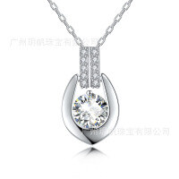 wholesale 925 Silver Plated Moissanite Fashion Minimalist Style Women's Necklace, PopularCross-Border TEMU Best-Selling Women's Jewelry-Silver with zircon platinum 925 silver
