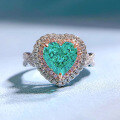 wholesale S925 Silver New Style Imported High Carbon Diamond Paraiba Green 8*8 Heart-Shaped Two-Tone Ring for Women-0-1