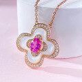 wholesale S925 Silver 5*7 Four-Leaf Clover Pink Mother-of-Pearl Necklace Fashion Versatile Commuter Pendant Live Stream Style-0-4
