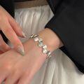 wholesale S925 Sterling Silver Minimalist Round Sequins Bracelet for Women, Fashionable Aloof Style, French-inspired Korean Heavy Duty Hand Accessory-0-3