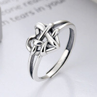 wholesale S925 Sterling Silver Irregular Heart Woven Line Ring, Trendy and Stylish Ins Style Design Index Finger Ring-817J/approx. 3.5g Adjustable opening