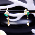 wholesale 925 Sterling Silver Fairy Flower Earrings Shell Floral Tassel Zirconia Asymmetric Ear Studs Simple Elegant Internet-Famous-0-2