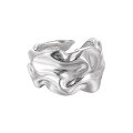 wholesale S925 pure silver wide open ring for women with Korean-style small, unique, minimalist, irregular pleats and textured design-0-4