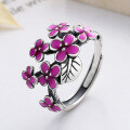 wholesale S925 Sterling Silver Enamel Drip Glaze Vivid Purple and Red Small Flower Ring, Fresh and Sweet Pastoral Style-0-1