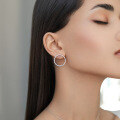wholesale 925 Sterling Silver Round Hoop Stud Earrings with Zirconia, Ins Luxury High-end Minimalist European and American Style-0-3