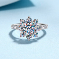 wholesale S925 Sterling Silver Women's Sunflower 1-Carat Moissanite Ring, Elegant and Sophisticated Valentine's Day Gift-6.5mm zircon 22