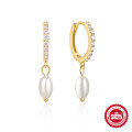 wholesale S925 Sterling Silver Light Luxury Elegant Inlaid Diamond Pearl Ear Hoops-0-0