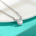 wholesale S925 Sterling Silver 1ct Moissanite Diamond Cuban Chain Necklace for Women Minimalist Four-Prong Collarbone Pendant Cross-Border Wholesale-0-1