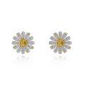 wholesale 925 silver hot-selling full diamond 05ct fat square 4*4 yellow fashion full diamond floral stud earrings-0-1