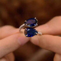 wholesale Metal Ring, Zhuo Zhifan Live Broadcast Same Style, Imported New Design, Waterdrop 3-Carat Blue Spinel 8*12 Open Adjustable Ring-0-1