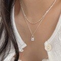 wholesale S925 sterling silver Korean-style small lock necklace for women with inlaid stones, niche, minimalist, and delicate collarbone chain, trendy-0-2