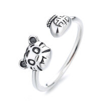 wholesale S925 Sterling Silver Zodiac Little Tiger Coin Bag Adjustable Ring Cute Sweet and Cool Style Index Finger Ring-561J/approx. 3.4g Adjustable opening