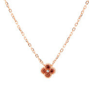 wholesale S925 Sterling Silver Lucky Four-Leaf Flower Mini Necklace for Women, Small and Unique Design, French Elegance with Colored Gemstones, Luxurious Gift-Single Flower Necklace - Orange Red Rose Gold>925 Silver