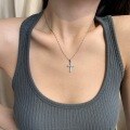 wholesale S925 Sterling Silver European and American Style Cross Pendant Necklace, Classic Zircon Women's Choker, Thick Chain Collarbone Necklace-0-1