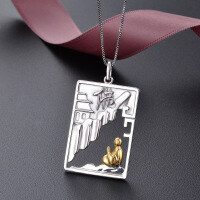 wholesale S925 Silver Minimalist Vintage Pendant Choker Necklace, Cross-Border Rectangle Fo Style for Women-Single Pendant - Without Chain 925 Silver