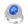wholesale S925 Sterling Silver Luxury Lab-Grown Star Sapphire Ring 5 Carat Large Gemstone Ring Cross-Border Europe and America-0-4