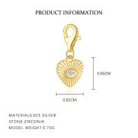 wholesale S925 Sterling Silver Retro European Minimalist Bracelet For Women With Luxury Zircon Heart Pendant-F6222-Gold Color Single Pendant 925 Silver