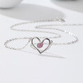 wholesale S925 Sterling Silver Niche Design Heart-Shaped Pendant Necklace for Women, Collarbone Chain with Pink Zirconia, Cross-Border New Arrival-0-1