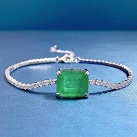 wholesale Metal material, Zhuo Zhi Fan Jewelry new full diamond bracelet NIS simulated diamond emerald 10*12 full diamond chain-B021 Green 925 Silver