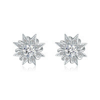 wholesale S925 Sterling Silver Sunflower Star Stud Earrings, Exquisite, Fashionable, Versatile, Big-Brand, Zircon Ear Accessories, Atmospheric and High-End-Platinum